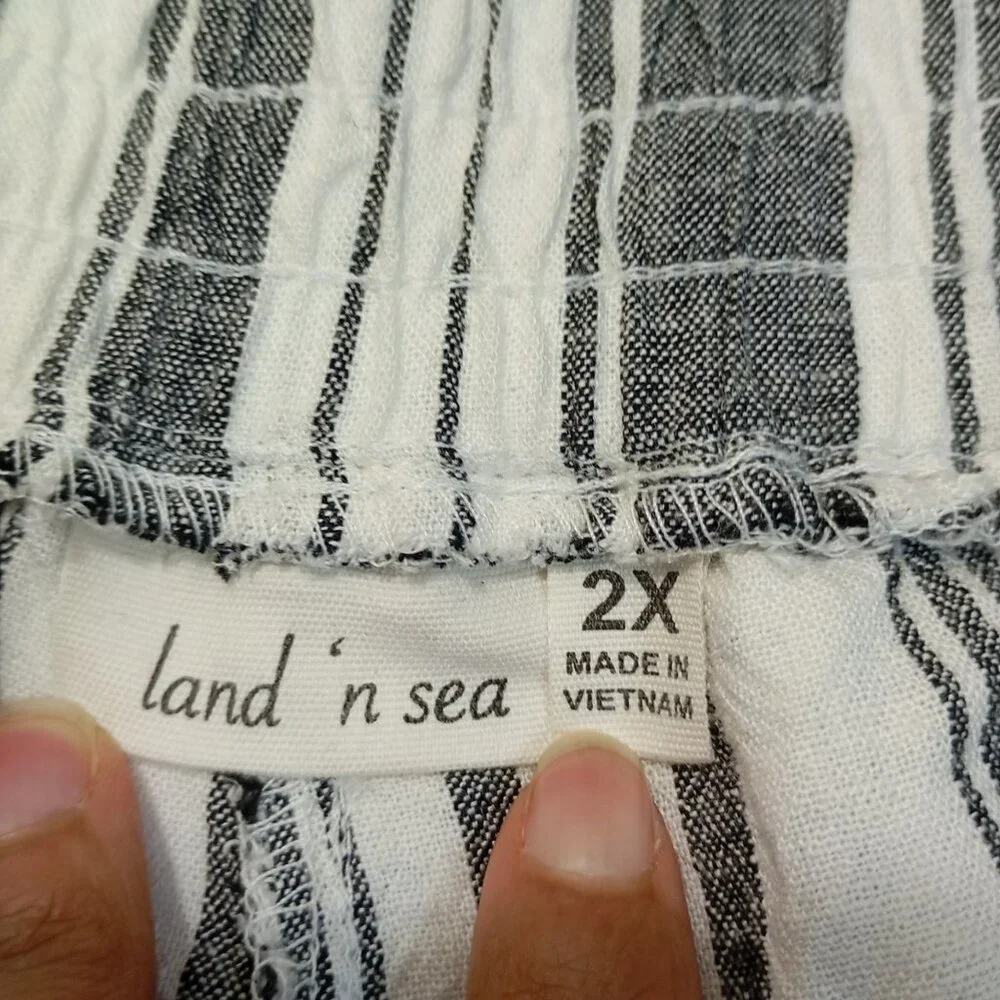 Land N Sea Cropped Pants Linen Blend  Size 2X Striped Drawstring Waist Women’s - Picture 2 of 8